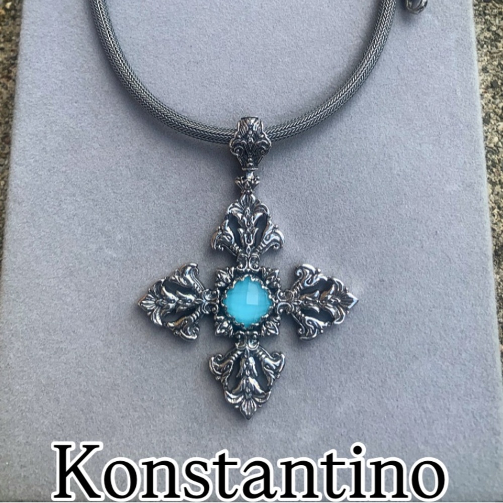Konstantino sterling silver cross necklace 925 chalcedony pendant 750 gold